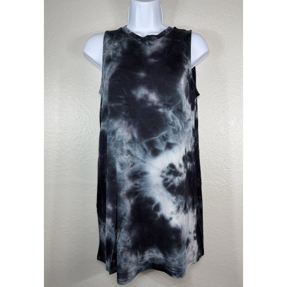Lulus "Feeling Amazing" Black Tie-Dye Sleeveless Shift Dress XS Tank Short Mini